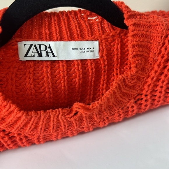 Zara Orange Distressed Sweater Small - Picture 7 of 8